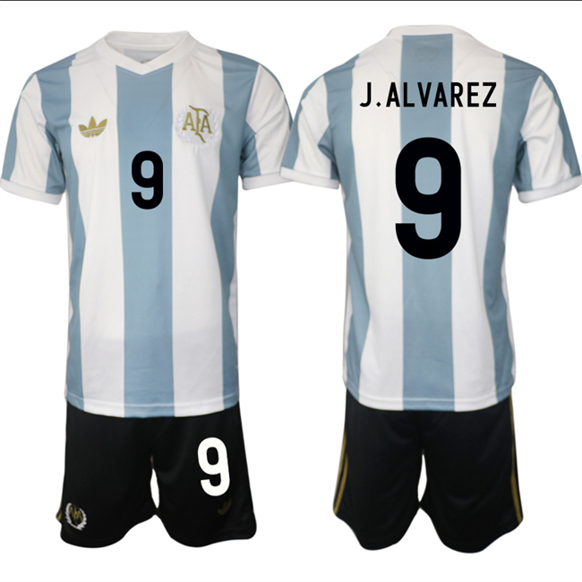 Men's Argentina #9 Julián Alvarez White/Blue 2024-25 50th Anniversary Home Soccer Jersey Suit